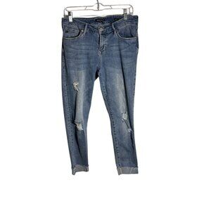 Dear John Womens Distressed Blue Denim Jeans Size 29 With Rolled Cuffs